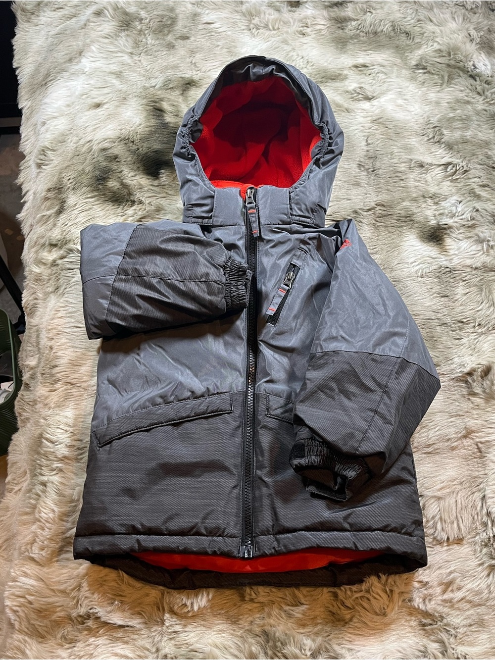 Snozu Grey Puffer Jacket with Red Lining